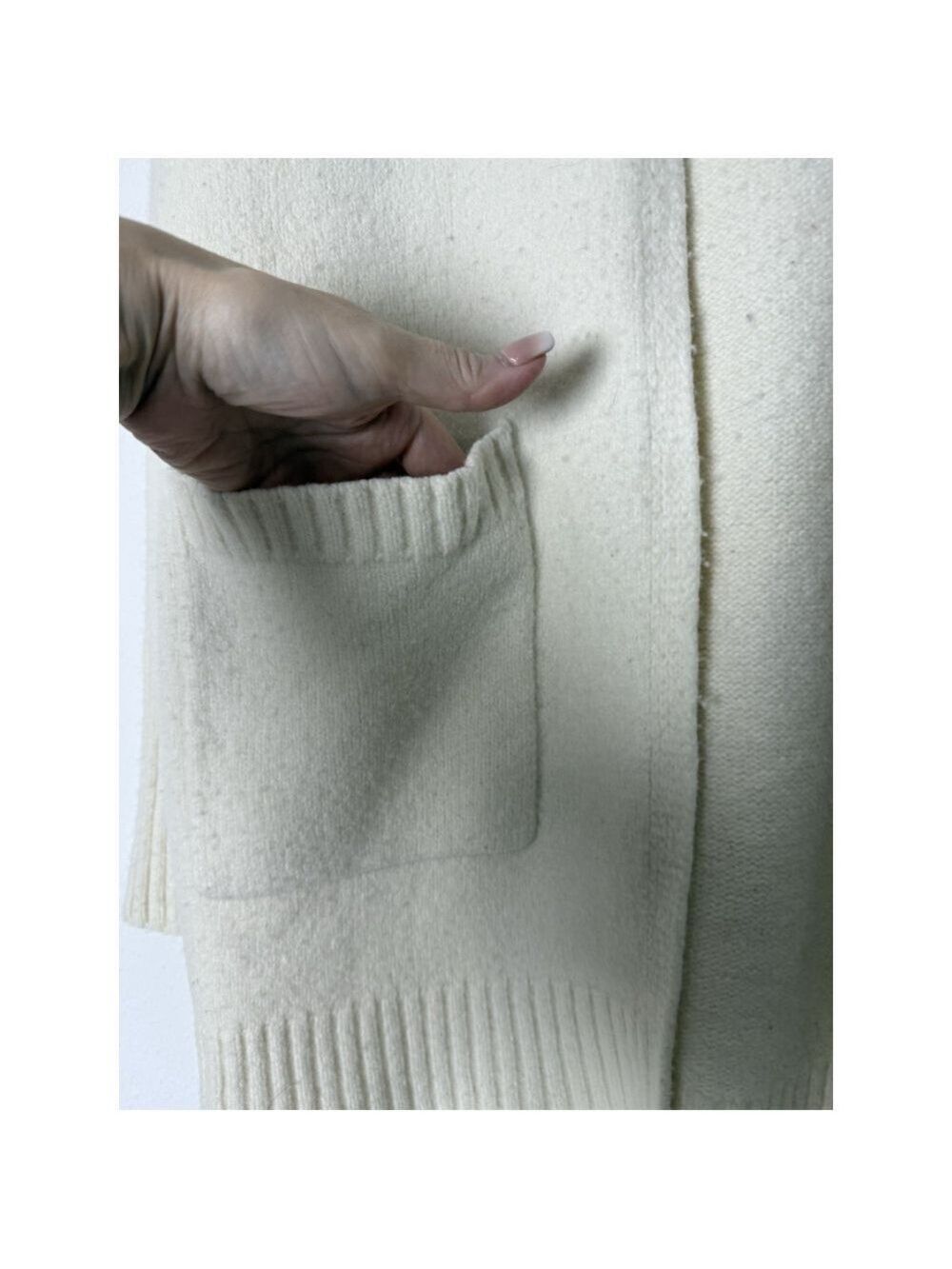 Polo Ralph Lauren Wool Open Front Cardigan Sweater Med Women Cream Pocket Preppy - Picture 8 of 10